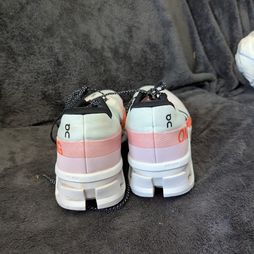 On Running White and Coral Sneakers - Picture 4 of 11